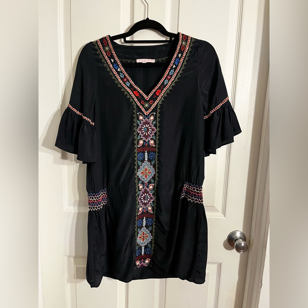 Calypso Saint Barth Silk Embroidered Navy Dress with Floral Accents Mini Small - Picture 3 of 16